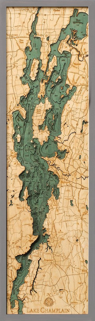 Lake Champlain Map 3 D 13.5 X 43 - Grey Frame