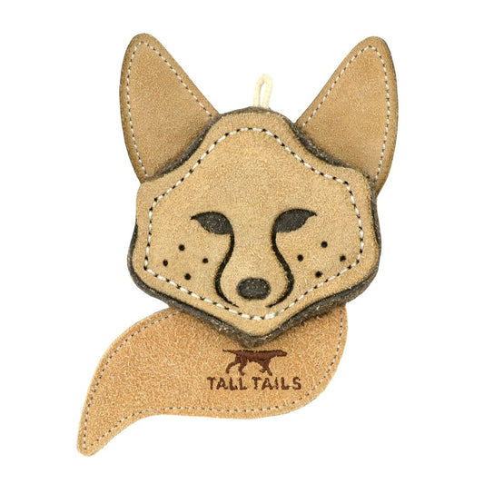 Dog Toy - Natural Leather & Wool Fox Toy 4"