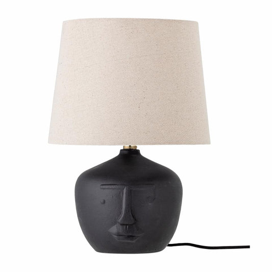 Lamp Terracotta Matte Black Molded Face Base With Linen Shade 12" Round x 19.5"H