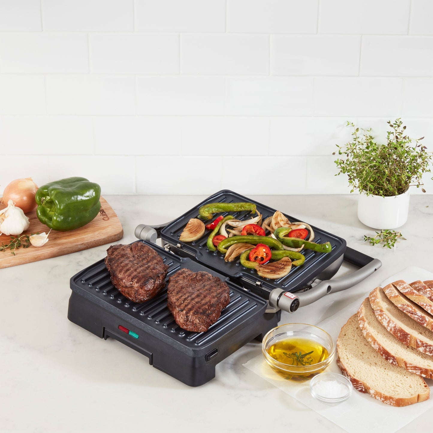 Electric Tabletop Grill- Griddler- Panini & Sandwich Maker 10.25x6.5in removable non stick grill plates opens to full grill