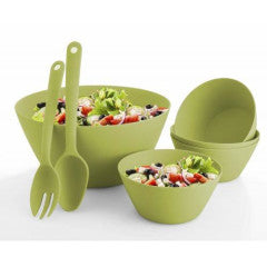 Outdoor Salad 7pc Set - Bamboo-Composite Round, Green