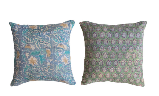 Kantha Stitched Pillow 18" Square - Fabrics & Patterns Will Vary - Reversible