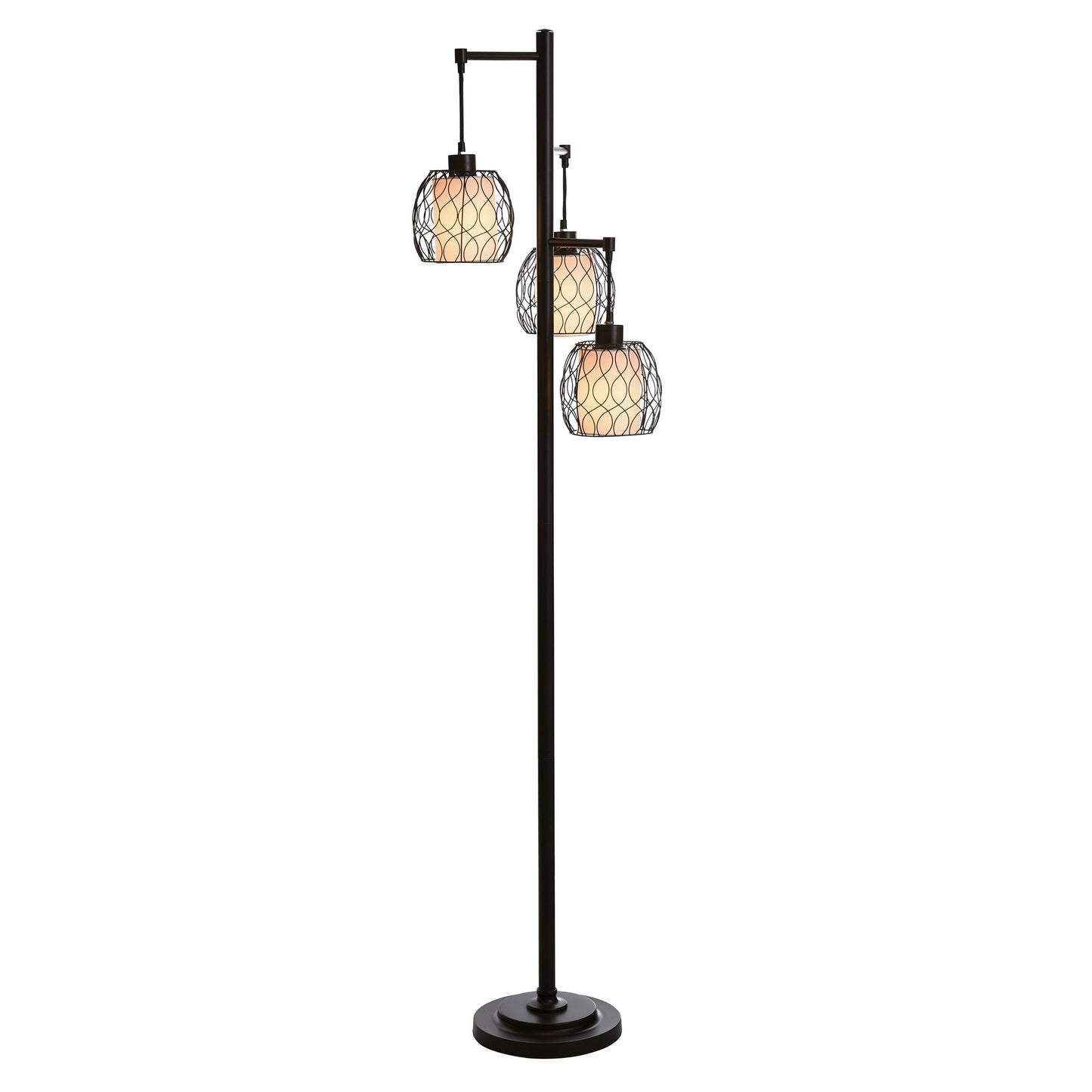Mid Modern Floor Lamp With Caged Woven Shades 72in