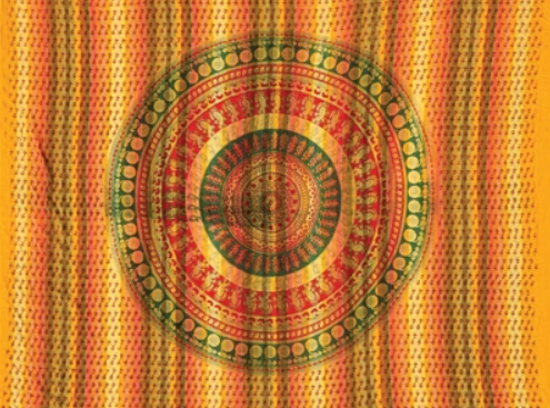 Tapestry Full Size Overprint Madras Circle Bagru Yellow