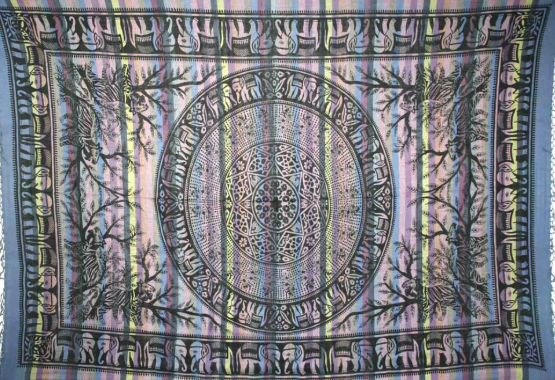 Tapestry Full Size Overprint Madras Elephant Blue