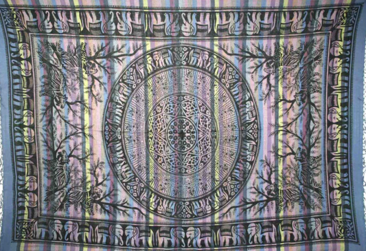Tapestry Full Size Overprint Madras Elephant Blue