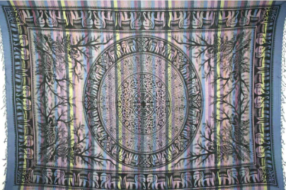 Tapestry Single Size Overprint Madras Elephant Blue