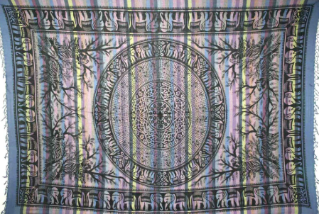 Tapestry Twin Size Overprint Madras Elephant Blue