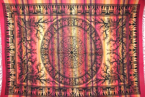 Tapestry Twin Size Overprint Madras Elephant Red