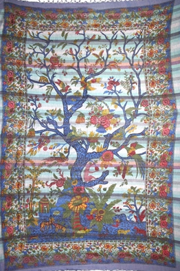 Tapestry Full Size Overprint Madras Tree Of Life Green