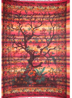 Tapestry Full Size Overprint Madras Tree Of Life Red