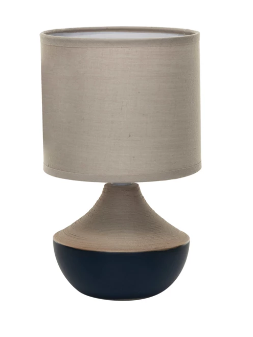 Lamp Tabletop Stoneware Linen Shade Navy & Natural