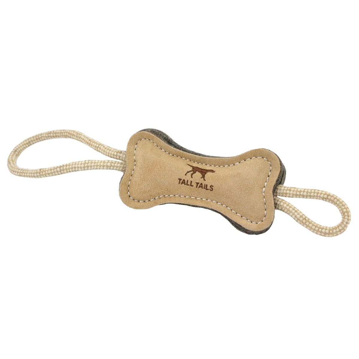 Dog Toy - Natural Leather & Wool Bone Tug Toy 16"