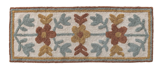 Rug Runner Cotton Tufted w/ Flowers Multi Color 2' x 5'