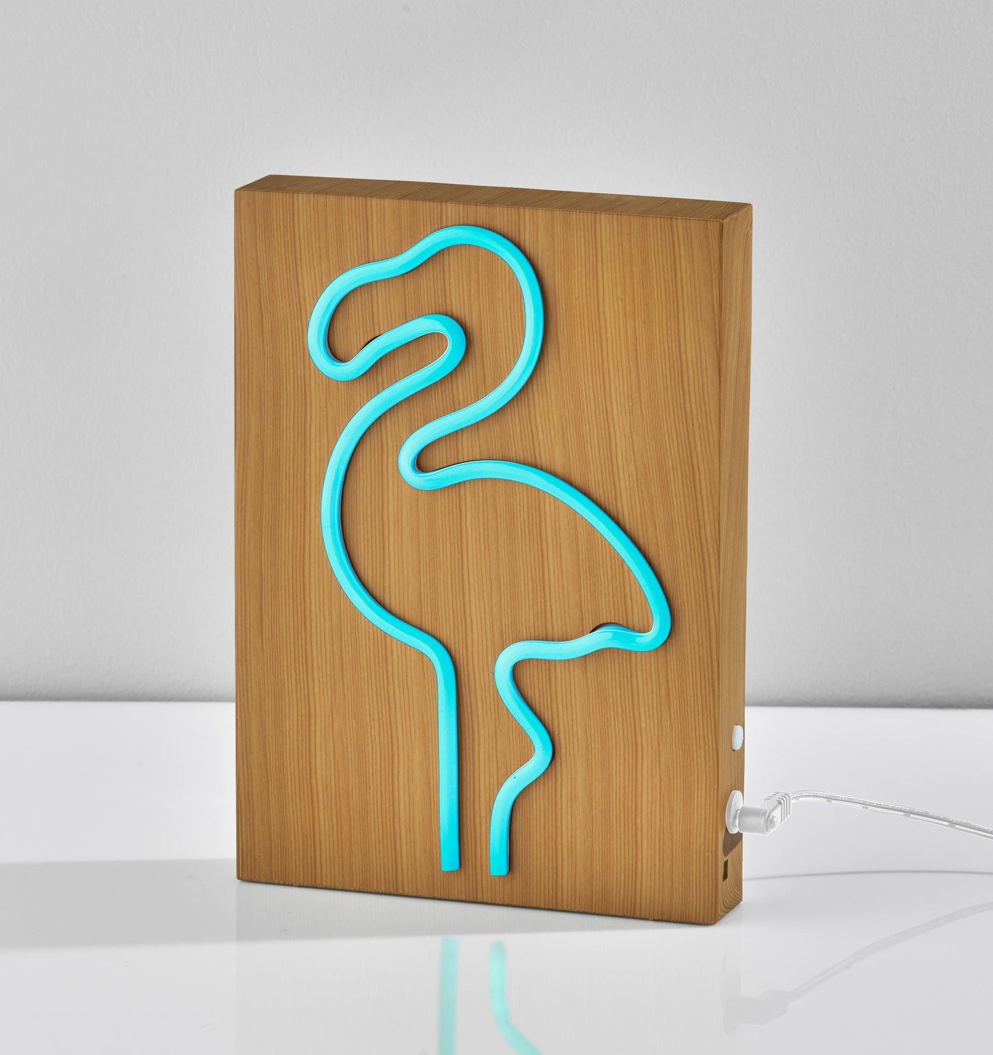 Wood Framed Neon Flamingo Lamp