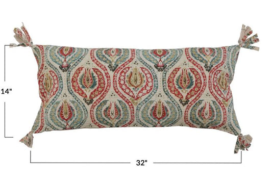 Pillow Lumbar Cotton Ikat and Tassels 32" X 14"