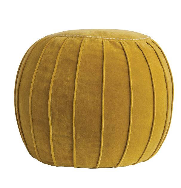Pouf Pleated Velvet Cotton Chartreuse 17" Round x 17" High
