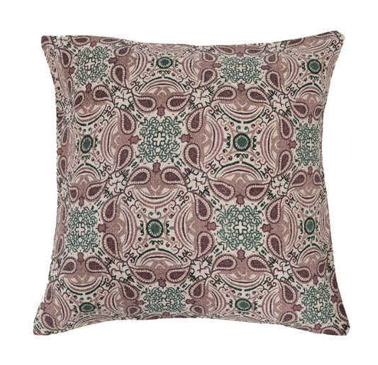 Pillow Cotton Blend Printed Purple, Cream & Green Pattern 24" Square