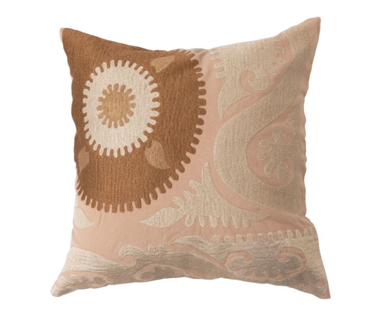 Pillow Cotton Embroidered Suzani Design Chambray Back 16" Square
