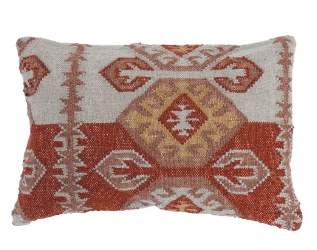 Pillow Lumbar Wool Blend Kilim Ikat Pattern 16" x 24"