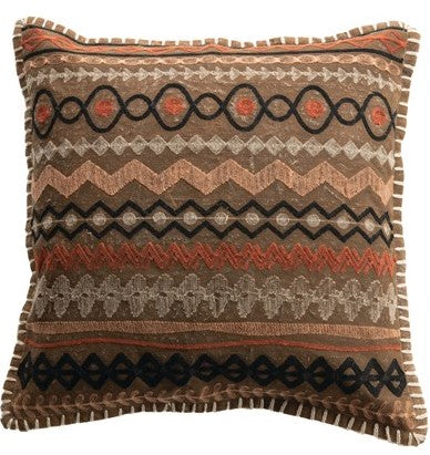 18" Square Cotton Pillow w/ Embroidery, Multi Color