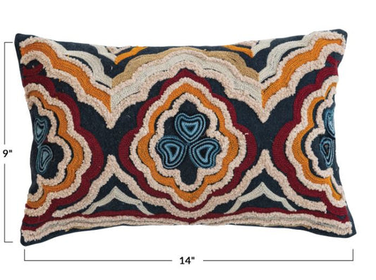 Pillow Lumbar Crewel Geometric Multi