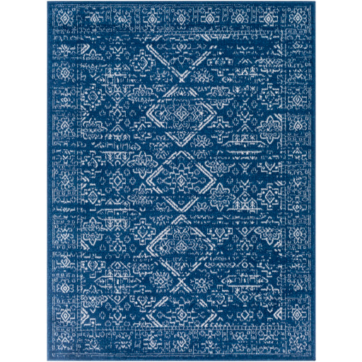 Cesar 5'3" X 7' Rug Center Diamond Stripe Tile Border Blue