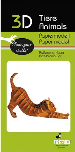 3D Paper Model Kit Cat Red Brown