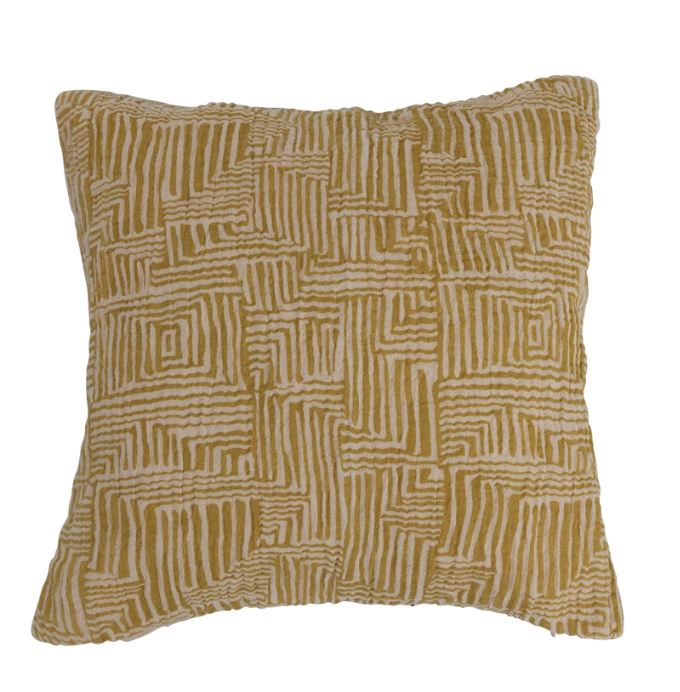 Pillow Kuba Cloth Pattern Mustard & Cream 16" Square