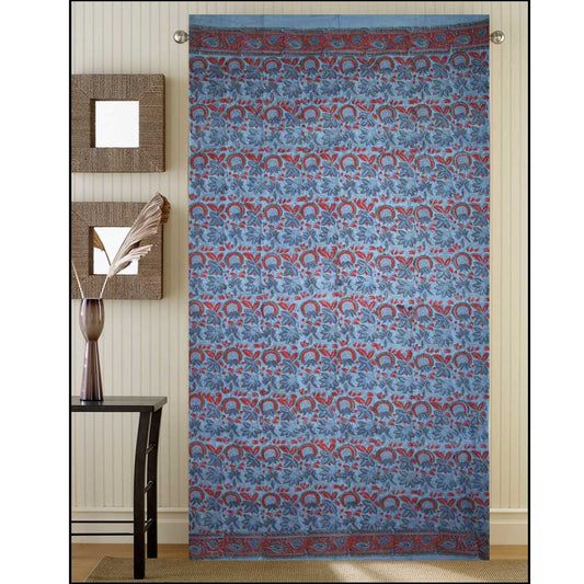 Window Panel Overdyed Floral Block Blue