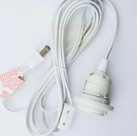 Cord Kit Single Socket Indoor Use Switch On Cord White 15ft