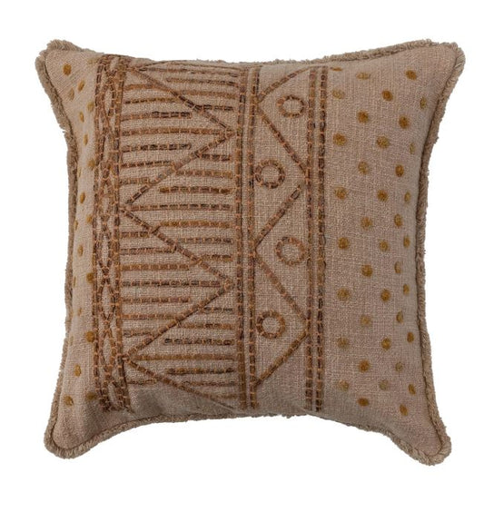 Pillow Embroidered Cotton Slub Brown & Tan Tones 18"Square