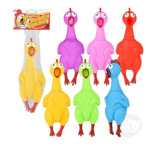 Chicken Rubber Squawkin' Assorted Colors 9.5"  (Sold Individually)