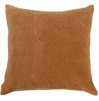 18" Square Quilted Cotton Velvet Pillow w/ Kantha Stitch, Caramel Color