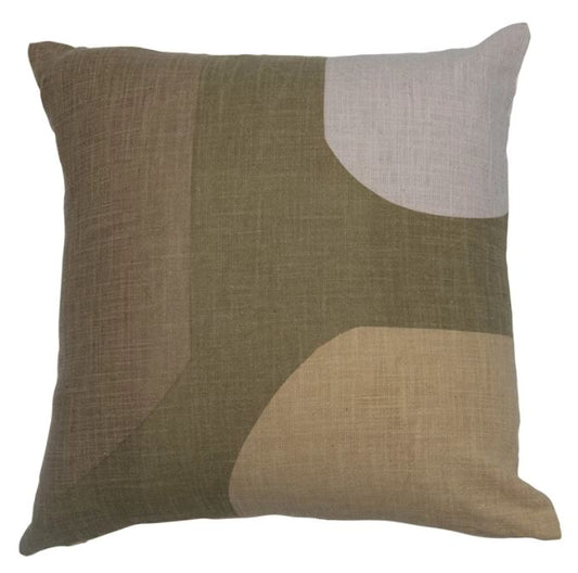 Throw Pillow Square Cotton Printed Sage, Taupe & Off White