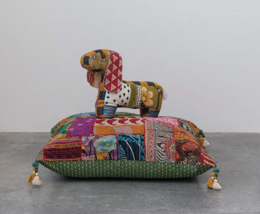 Kantha Stitched Pillow Dog Shaped Fabrics & Patterns Will Vary