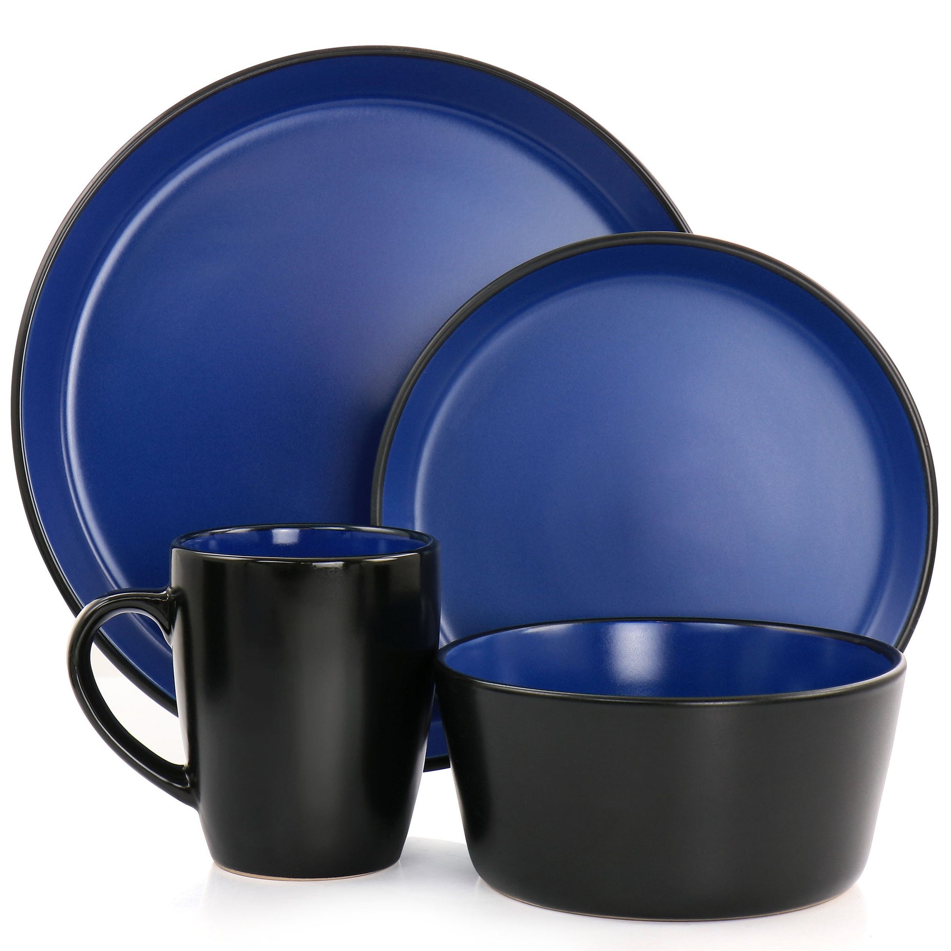 Laramie Blue Stoneware 16 Piece Dinnerware Set in Blue and Black