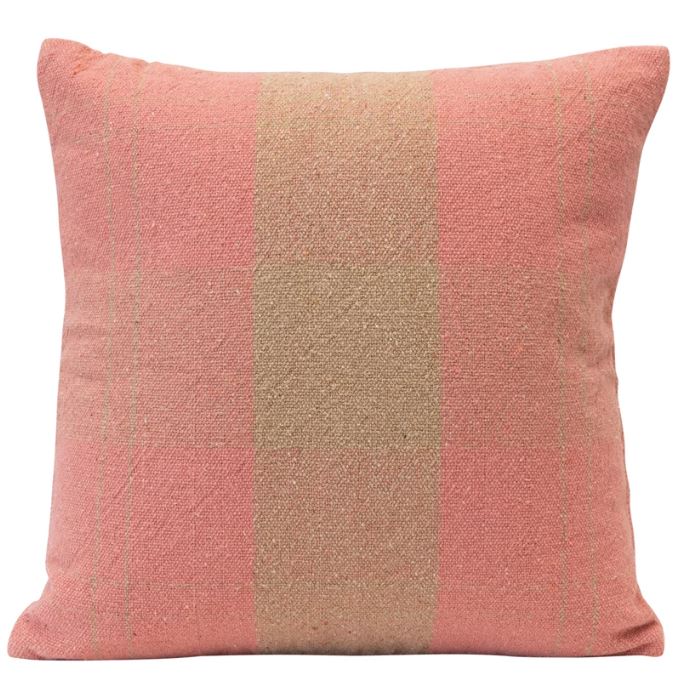 Pillow Recycled Cotton Blend Plaid Pink & Tan 20" Square