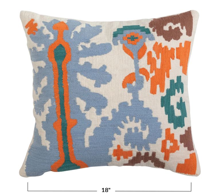 Pillow Cotton Slub Embroidered Ikat 18"