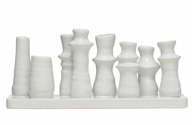 Vase Stoneware Multi Vase With 8 Sections White  10.5" Long x 4.5" High