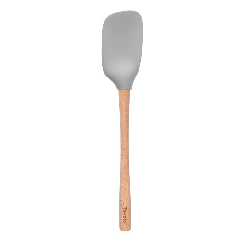 Cooking Utensil - Silicone Spoonula w/ Wood Handle Oyster Gray