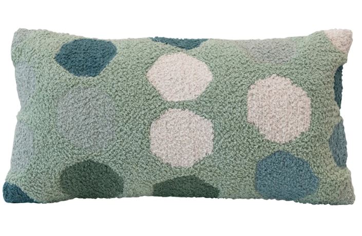 Pillow Lumbar Woven Cotton With Dots Blues & Greens 12" x 24"
