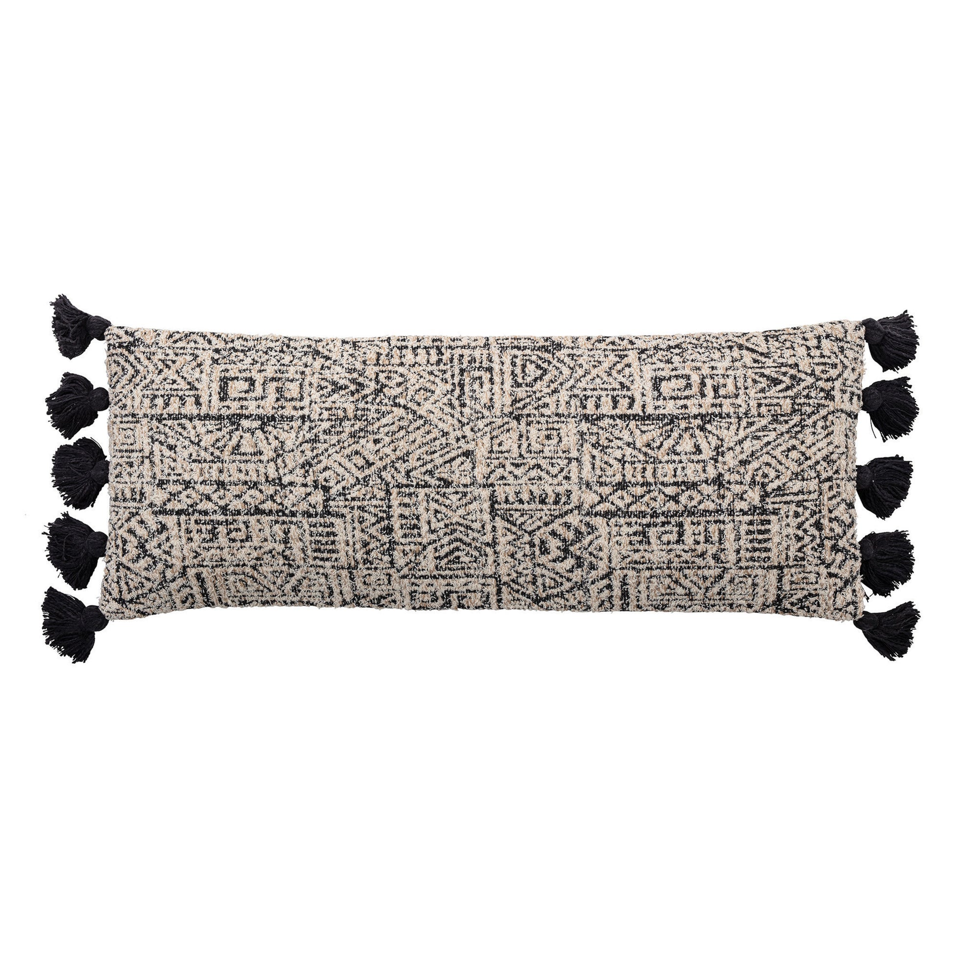 Lumbar Pillow - Black and Natural with Tassels