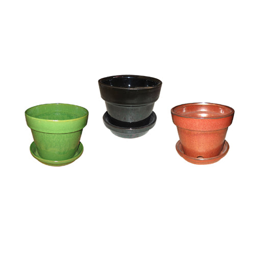 6" Glazed Floral Pot Assorted Colors (Sold Individually)