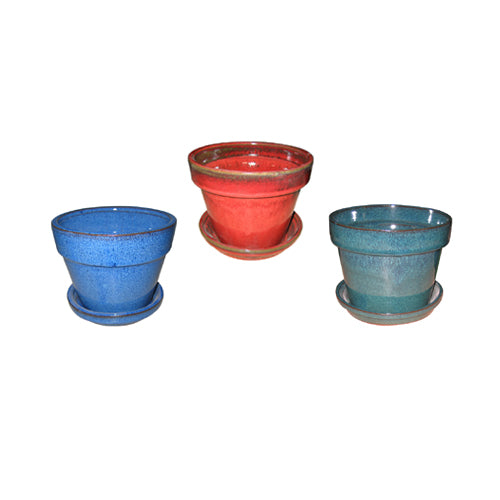 6" Glazed Floral Pot Assorted Colors (Sold Individually)