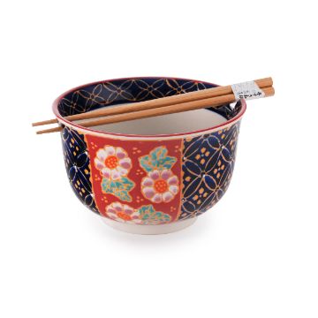 Noodle Bowl - Red & Blue w/Chopsticks