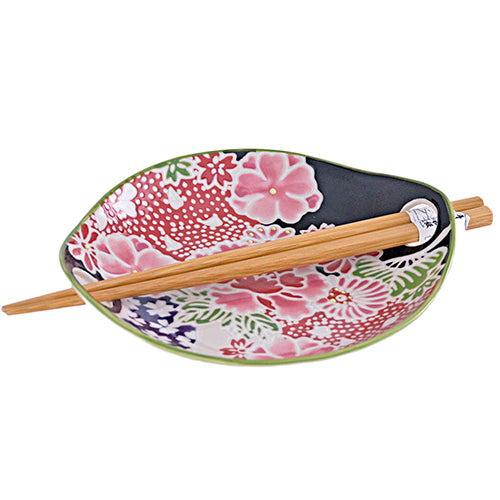 Plate Flower Motif 6.5" x 4.5"With Chopsticks