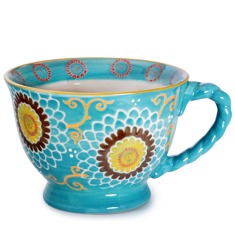 Mug Light Blue With Brown Flower 14oz