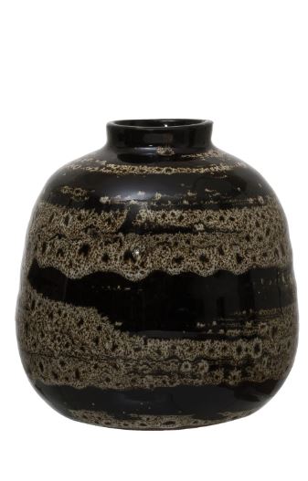 Vase Terracotta Round Reactive Glaze Brown 4.75" Round x 6" High Large