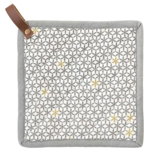 Square Cotton Pot Holder with Leather Loop